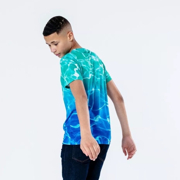 Hype Boys Blue Pool Fade Logo Script Print Short Sleeve T-Shirt - Picture 2 of 3